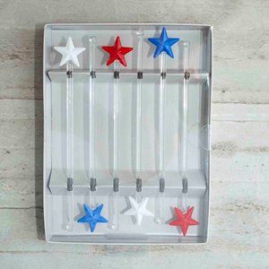 NWT Pier 1 Red White and Blue Star Glass Drink Stirrers set of 6